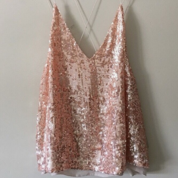 NWT Free People Pink Sequin V Neck STank Top - Picture 7 of 9